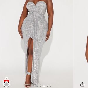 Fashion Nova Silver Sequin Strapless Maxi Dress